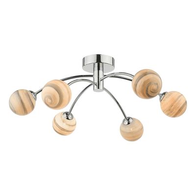 Dar Lighting DAR IZZY Semi Flush Loft Let Poleret Chrome Swirl Glas, 6x G9