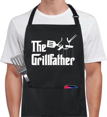 Grillfather hauska esiliina, jossa 2 taskua miehille Naiset BBQ Grillaus Säädettävät ruokalappu Mustat esiliinat Gi