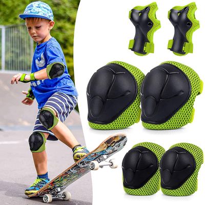Kakanwo Skateboard beskyttelsesutstyr 6 i 1 justerbart sett for barn Grønn