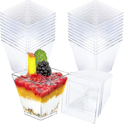 50pcs Engangs Mousse Kopper Gjennomsiktig Gull Pulver Mousses Dessert Cup / skjeer hvit
