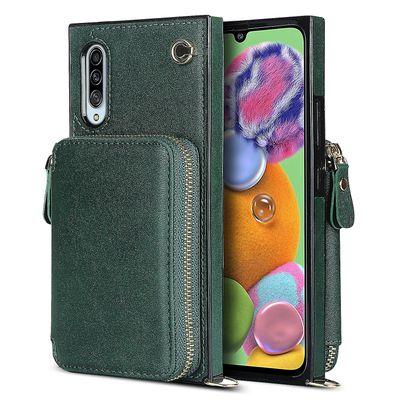 lompakkotoiminto puhelinkotelo Samsung A90 5g -kameralle, jossa kortinpidike olkahihna nainen Green