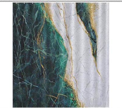 Linki Marmoriset suihkuverhot kylpyhuoneeseen, vihreä jade malakiitti kultainen halkeama moderni abstrakti ylellinen sisustus kylpyverhot koukut, v...