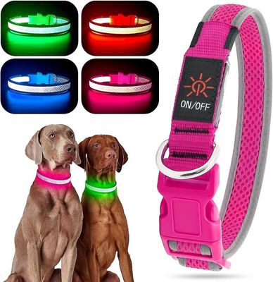 unbrand USB genopladelig LED Dog Pet Collar Blinkende Lysende Sikkerhed Night Light Up-pink-s