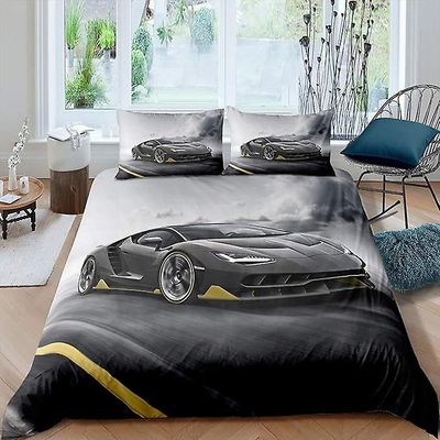 Duvert Cover Set Race Car Comforter Cover Cool Speed Racing Car Microfiber Sengetøj Dynebetræk Sæt 1 dynebetræk og 1/2 pudeskam Typografi B 135x200cm