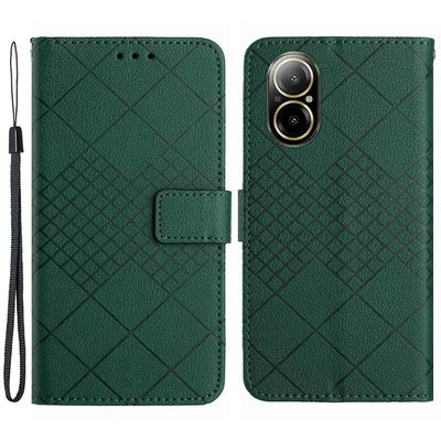 HT06 Realme C67 4G nahkakotelo litsikuvioinen puhelimen kansi lompakolla Vihreä