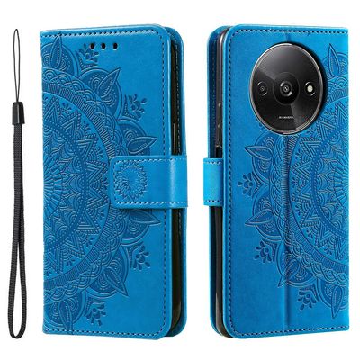 Xiaomi Redmi A3 kotelo mandala kukka painettu pudotuskestävä nahka puhelimen lompakon kansi - sininen Xiaomi Poco C61 4G