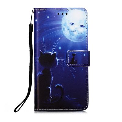 Foxdock Kompatibel med Samsung Galaxy S22 Plus Case Læder Flip Tegnebog cover med kort slotholder kickstand mønster - kat og sol