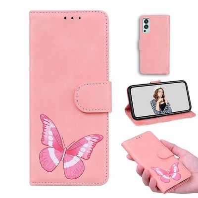 Etui til Oneplus Nord 2 5g Butterfly Cover Premium Læder Magnetisk- Pink