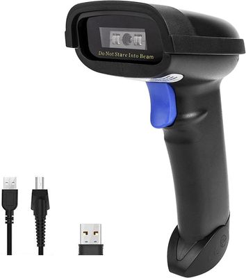 Trådløs strekkodeskanner, kompatibel med 2.4g trådløs og Bluetooth-funksjon og kablet tilkobling