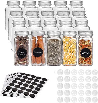 Suren Square Krydderier Flasker Glas Spice Jars Salt Shaker Food Containers Køkken Krydderi Container med Cover Låg 12 PCS