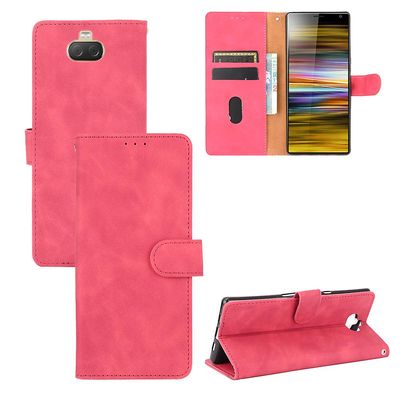 Etui til Sony Xperia 10 Cover Premium læder med kortholder Flip Folio magnetisk etui Etui Coque - sort Pink