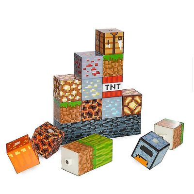 Yxuo Minecraft Block Building Lamp - 16 omorganiserelige lysblokker - Stemningsbelysning for barn rom