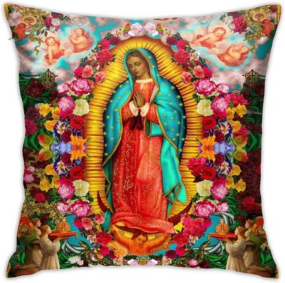 Vår Frue Guadalupe Meksikansk Saint Virgin Mary Pute Cover, Bomull og sengetøy Putevar Square House Sofa Cover 18 "x18"