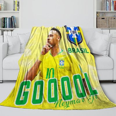 Neymar Fleece Tæppe - Fodbold Plys Tæppe til børn Teenagere Voksne - Anti-pilling tæppe til seng Sofa Kontor Krybbe - Jul fødselsdag bryllup pres 5...