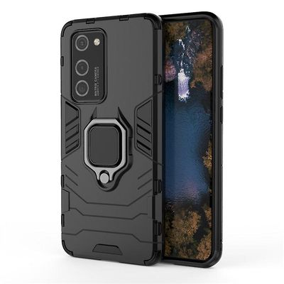 Stødsikker rustning sag for Huawei nova6 5g med kickstand all inclusive dække sort rpc3316