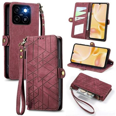 ZTE Blade A55 -kotelolle vetoketju lompakon geometrialinjat nahkainen puhelimen kansi Monivärinen Style A