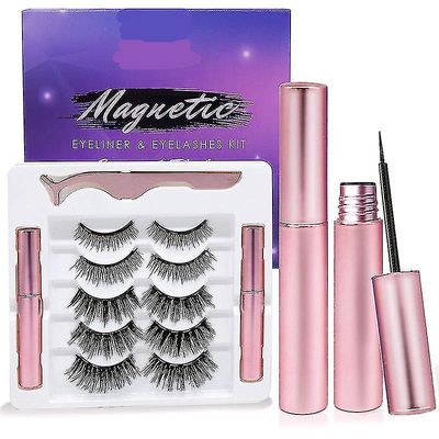 Zhuopai Magnetisk eyeliner og øjenvipper sæt&5 par falske øjenvipper & let at bære Pink 5*5*5cm