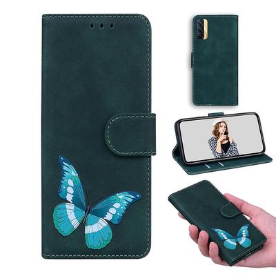 Etui til Realme X7 5g Butterfly Cover Premium Læder Magnetisk- Pink Grøn