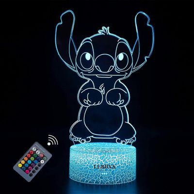 Lilo Stitch 3D yövalot lahjat juhlatarvikkeet pehmo Kawaii pojille Lasten lampun valot joululahjat 16 värin kaukosäädin Marvel-lamppu baariin makuu...
