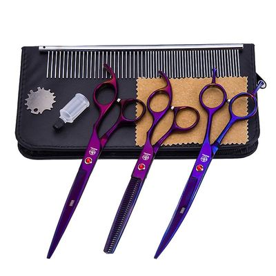 7,0 tommer Blå 3pcs Pet Gromming Saks Skæring Barber Buet Shears Frisør Tools Lilla