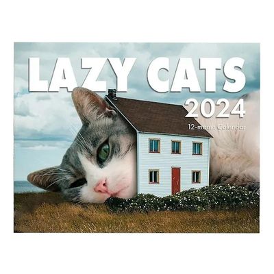 2024 Kalender Lazy Kitty Kalender 2024, Lazy Kitty vægkalender, Sjov Kitty gave januar 2024 fra Fotofarve