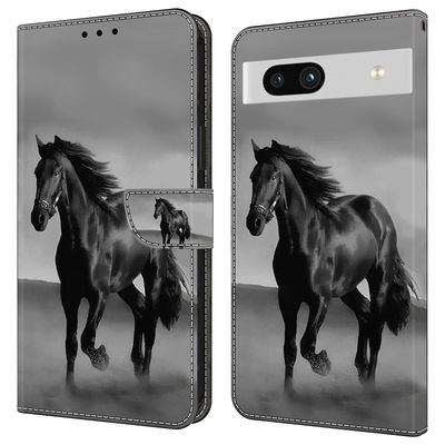 Jäätymätön nahkainen läppäkansi Google Pixel 7a -kotelon iskunkestävälle lompakon puhelinkotelolle Musta hevonen