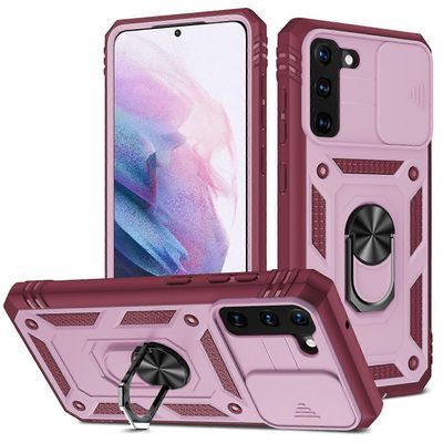 Samsung Galaxy S21 5G Liukuva Kamerakuori Muotoilu TPU + PC-suojakotelo 360 astetta kääntyvällä pidikkeellä ja korttipaikalla