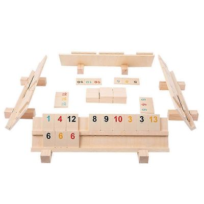 2025 Rommy Cube -pelisetti 2-4 pelaajalle, sisältää puiset telineet, 106 rommikorttia, suuria laattoja perheen hauskanpitoon