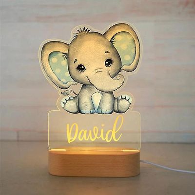 Personlig Baby Elephant Lion Led Usb Night Light Brugerdefineret navn Akryllampe til baby børn Soveværelse Boligindretning Lt0241