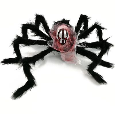 Handuo Giant Spider Til Halloween Yard Dekorationer Udendørs, skræmmende Kæmpe Spider Med Skull 2 (stk) rød