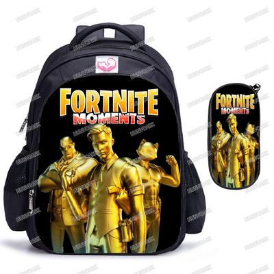 2kpl Fortnite-reppu koululaukku pojille tytöille kynäkotelo koululaukkupelit sarjakuvalaukkutarvikkeet lasten reppu ensisijainen vaaleanruskea