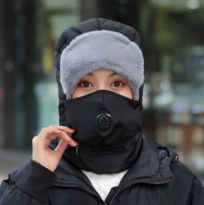 Mænd Kvinder Winter Bomber Hat Øre Flap Ski Ansigtsmaske Cap Ridning Motorcykel Udendørs Sort
