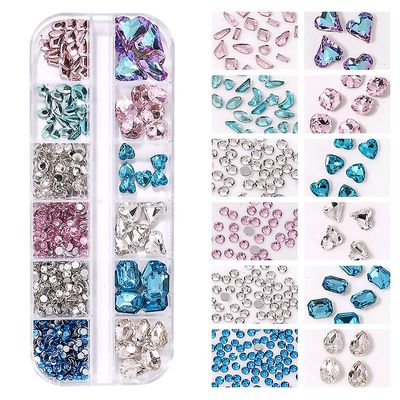 12 Grid Nail Art Diamond Set Rhinestone Specialformet borespids og bund diamantkombination Nail Art smykker Diamond DIY sæt