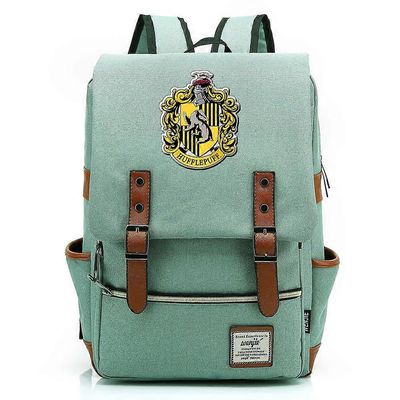 Hufflepuff School of Witchcraft and Wizardry painettu reppu, nuorten opiskelijareppu, miesten ja naisten vapaa-ajan laukku, matkalaukku vaaleanvihr...