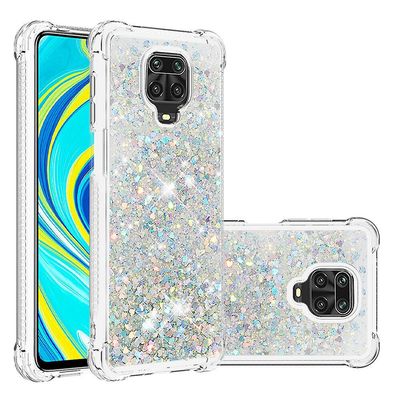 Gangxun Sag For Xiaomi Redmi Note 9s/note9 Pro/ Note 9 Pro Max Glitter Liquide Paillette Tpu Kofanger Tincelle Brillante - Sølv