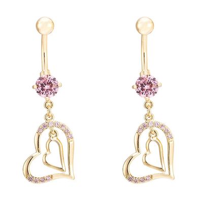 Ruili Diamante Dobbelt Kærlighed Heart Navle Ring Spænde Nail forgyldt pink zircon