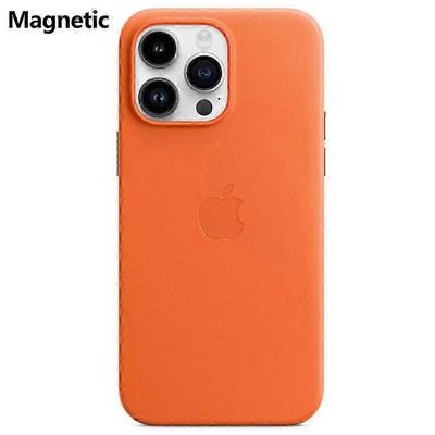 yhteensopiva iPhone 14 Pro -kotelo Yhteensopiva MagSafe PU PC:n kanssa Puhelimen Takakansi Logolla - Red_Gift G:lle Oranssi