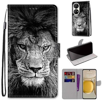 Foxdock Sag for Huawei P50 Pro Creative Mønster Tui magnetisk kort holder tegnebog - Lion