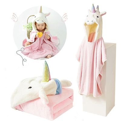 Gangxun Børns hætteklædte badekåbe Kappe Badehåndklæde Kids Beach Pool Bath Hætteklædte Håndklæde Enhjørning Cloak Badehåndklæde fortykket Coral Fl...