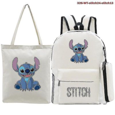 Otwoo Stitch Pattern Print Backpack Set Student Schoolbag Backpack + Penalhus + Håndtaske Tredelt sæt C Stjernegråt sæt 1