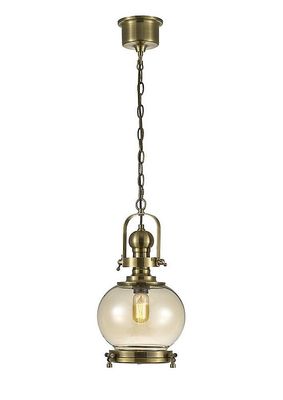 Inspired Lighting Riley Lille Globe Loft Vedhæng E27 antikke messing, Cognac Glas