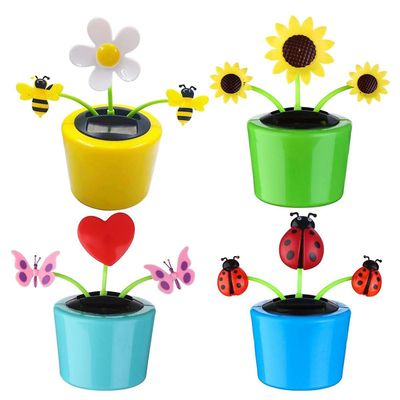 4PCS soldrevet dansende bi- og solsikkelegetøj, animeret bobbleheaddanser til hjemmet, kontoret og bilen Som vist