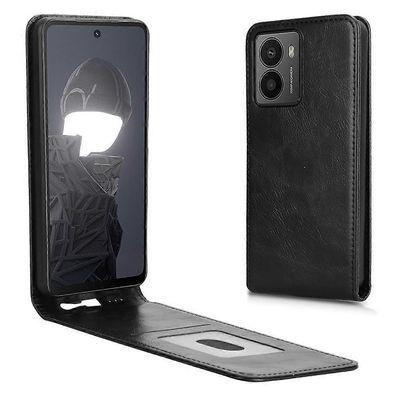 HMD Fusion 5G -kotelo, jossa korttipaikka magneettinen pystysuora käännettävä nahkainen puhelimen kansi - musta Monivärinen Black
