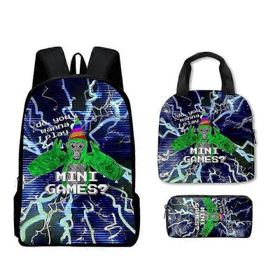 Gorilla Tag painettu 3kpl/Aseta lapset takaisin kouluun Reppu Kirjalaukku Reppu + Lounaspussit + Penaali A