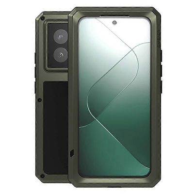 LOVE MEI -yhteensopiva Xiaomi 14 kestävä kotelo karkaistu lasikalvo metalli + silikoni puhelimen kansi Vihreä