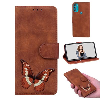 Etui til Motorola Moto G71 5g Butterfly Cover Premium Læder Magnetisk- Pink Brown