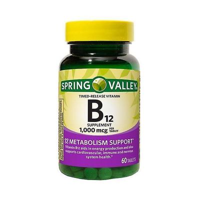 Spring Valley B12-vitamiini ajastetut depottabletit, 1000 mcg, 60 count
