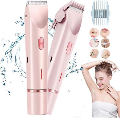 Naisten parranajokone, kaksipäinen bikinitrimmeri naisille, 2-in-1, naisten vartalonparranajokone, USB-lataus, vedenpitävä, kivuton sähköparranajok...