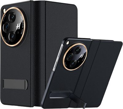 Frusde Premium pu skinnveske kompatibel med Oneplus Open med støtte, magnetisk lukking flipdeksel med kamerabeskytter Svart