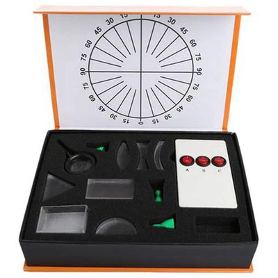 Fyysisen optiikan koesarja Kolmiomainen prisma Laser-lamppu Kupera-kovera linssiryhmä Tieteelliset laitteet-hao kuten kuvassa näkyy